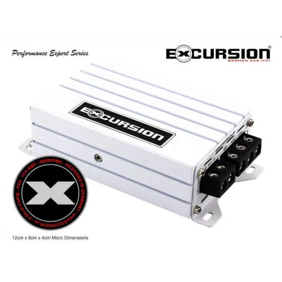 Excursion PXA-1K 1-kanałowy mini wzmacniacz samochodowy do fabrycznych systemów audio - moc RMS: 1x300/450/600, klasa Mono D, wej. High/Low, Auto On/O